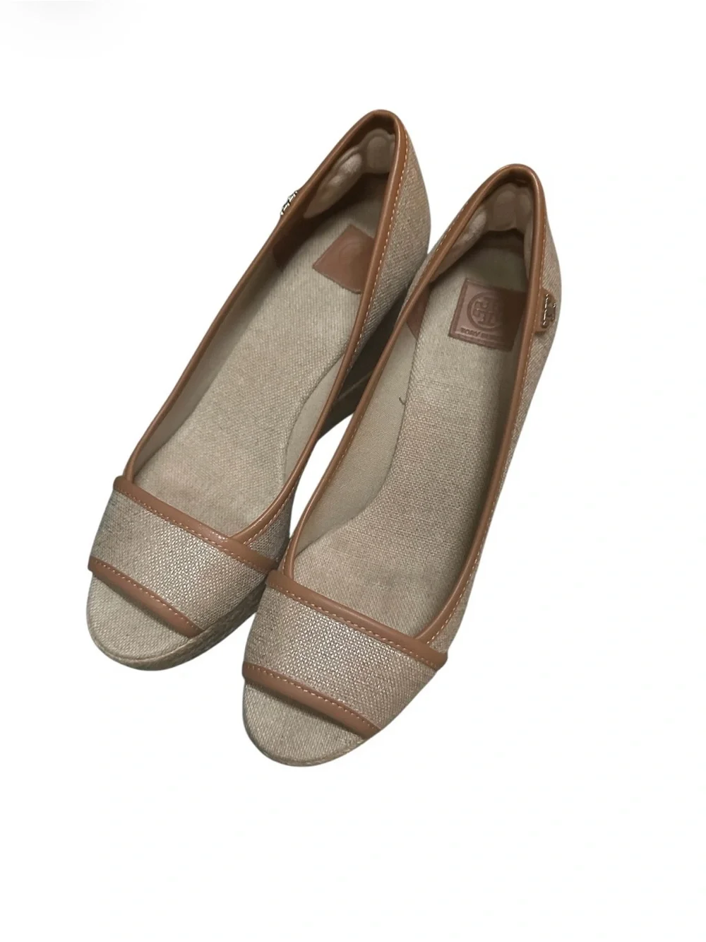 Tory Burch Tan Royal Majorca Wedge Peep Toe Espadrille Size 8 In EUC.